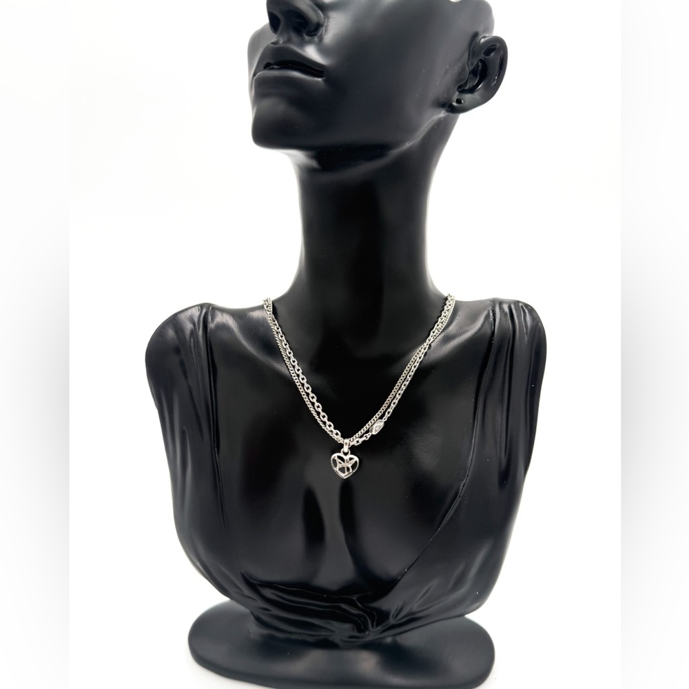 COA Dior Silver Heart Pendant Necklace
